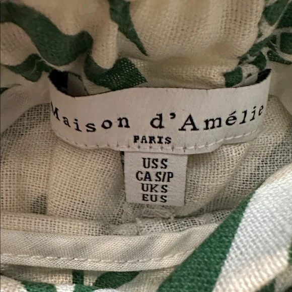 NEW Linen Blend Macaw Elegance Green Cream Leafy Tropical Print Wide Leg Pants S - Picture 3 of 17